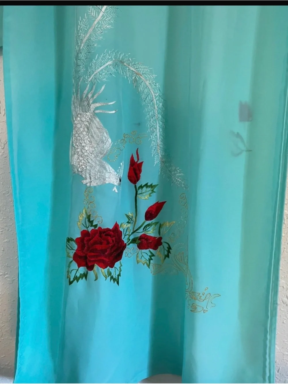 Aqua Floral Embroidered Long Dress